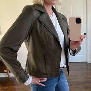 Faux Leather Moto Jacket in Olive Large originally $164 worn once!